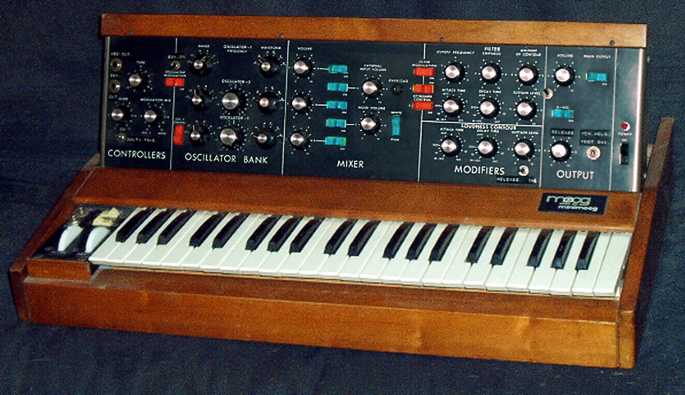 Moog Minimoog Model D — control panel detail, 1970
